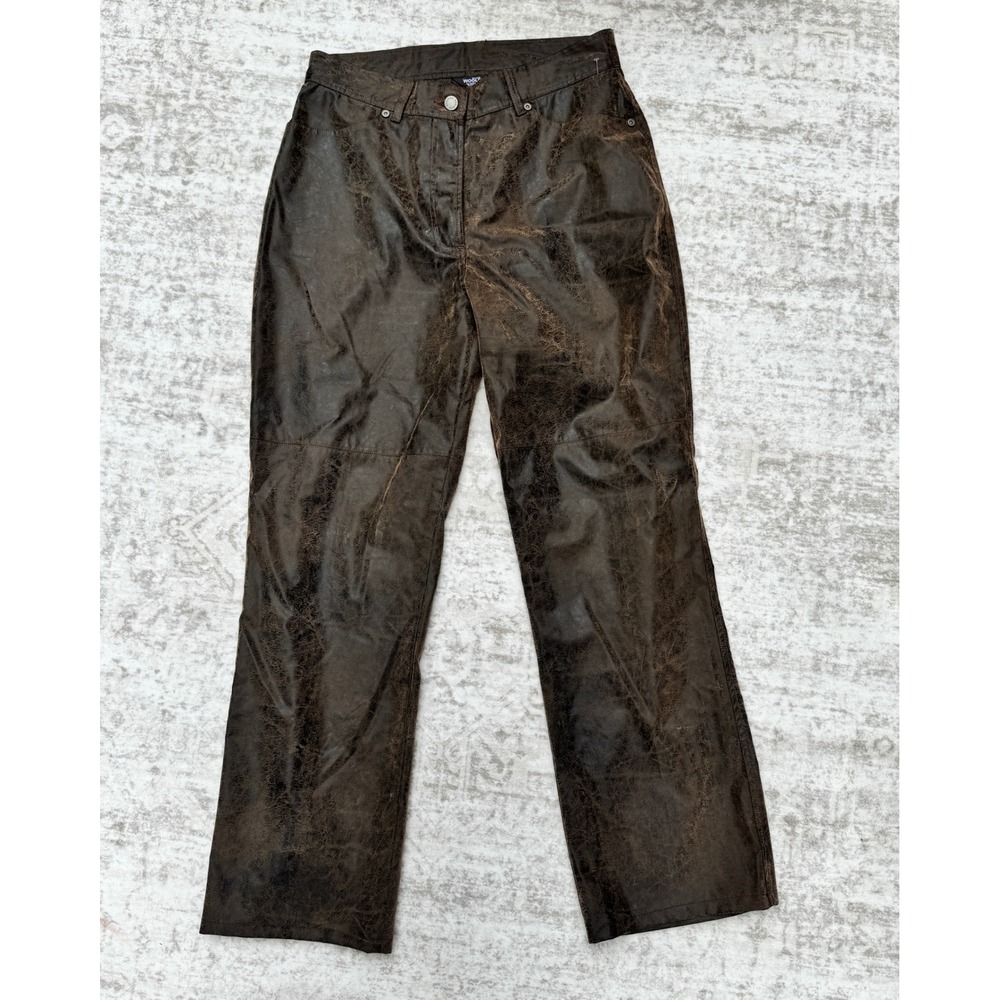 Woolrich Saddle Brown Faux Leather Distressed Straight Leg Pants Womens 10